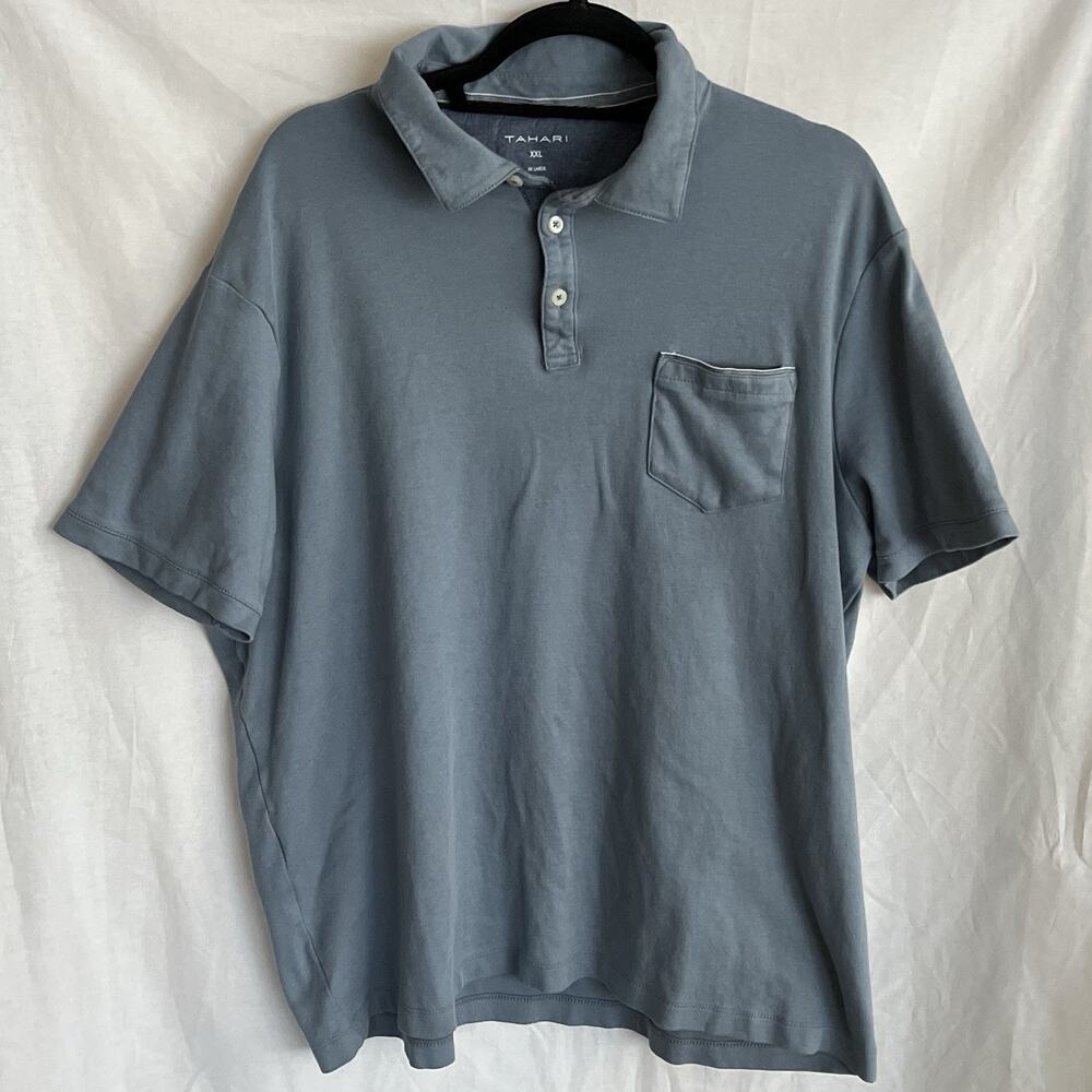Tahari Men’s Blue/Gray 100% Cotton Polo Shirt Sleeve Size XXL